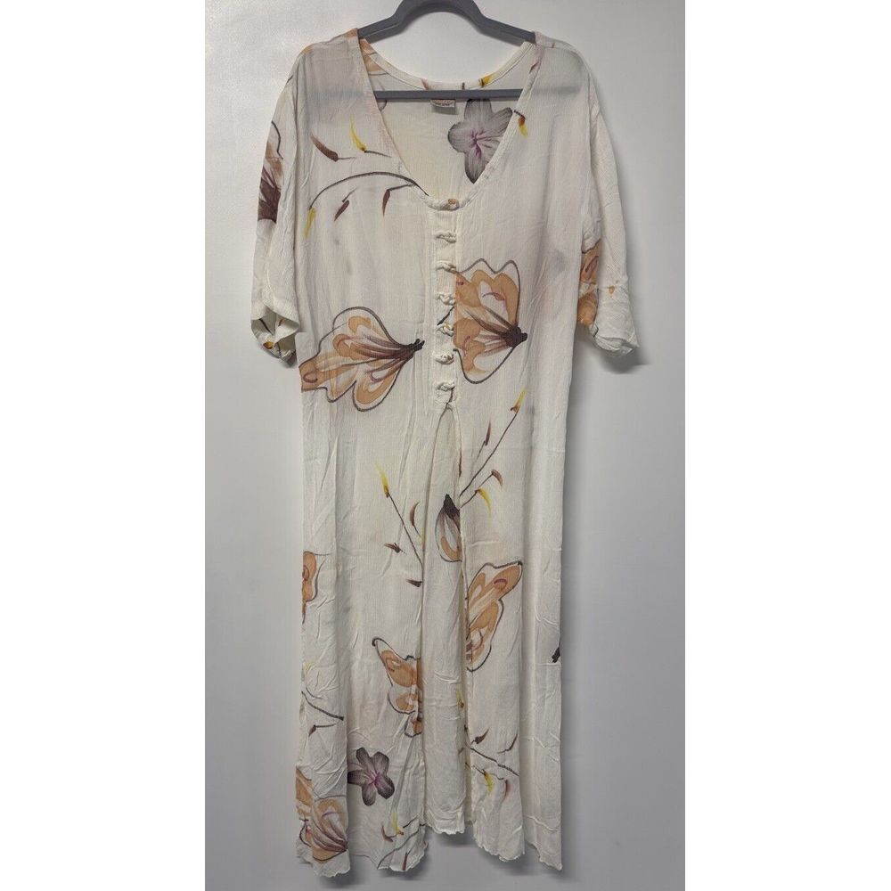 Pineapple Moon Womens Large Swim Suit Cover Up Dress High Slit White Orange
